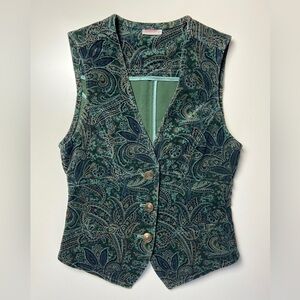 NWT VTG Georgiou Studio Paisley Velvet Vest Size 2 Blue Green Boho